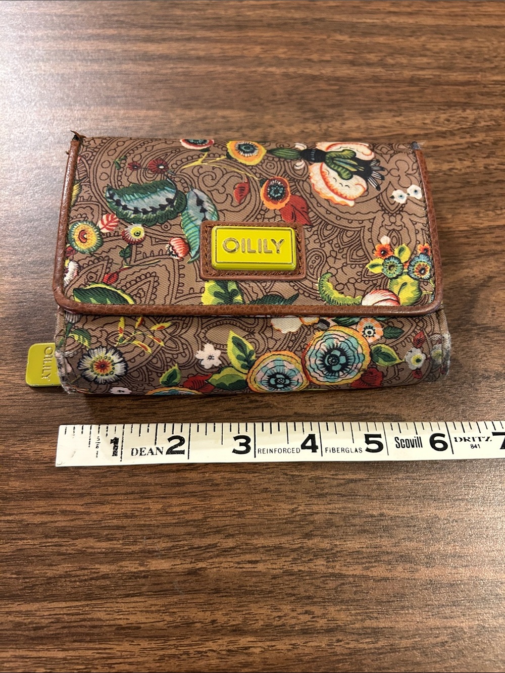 Oilily Brown Floral Card Holder with Multicolor Blooms